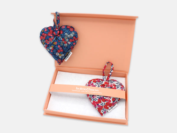Liberty Print Lavender Heart Gift Box, Set of Two, Very Berry Collection | Holme & Moss